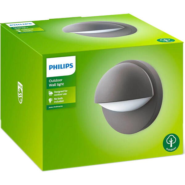 Aplica exterior Philips June, E27, IP44, 19.5cm, Aluminiu, Antracit
