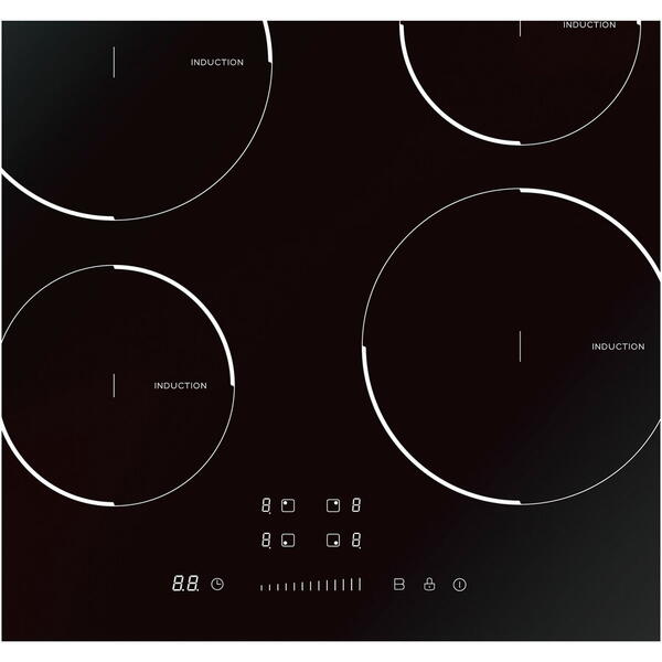 Plita incorporabila Master Kitchen MKHI 604BK, Inductie, 4 zone de gatit, Control slide touch, Afisaj white LED, 60 cm, Negru