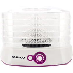 Deshidrator de alimente Daewoo DD450W, 500 W, 5 tavi, 35-70°C, Ventilator integrat, Alb/Violet