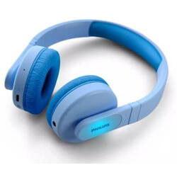 Casti Stereo Wireless Philips TAK4206BL/00, pentru copii, On-Ear, Bluetooth, redare 28 de h, incarcare rapida, microfon (Albastru)