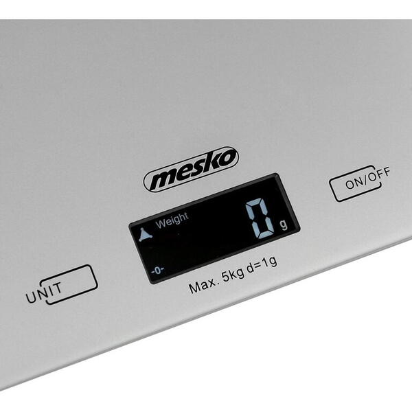 Cantar de bucatarie Professional Mesko MS 3145, 5 kg, ecran LCD, Gri