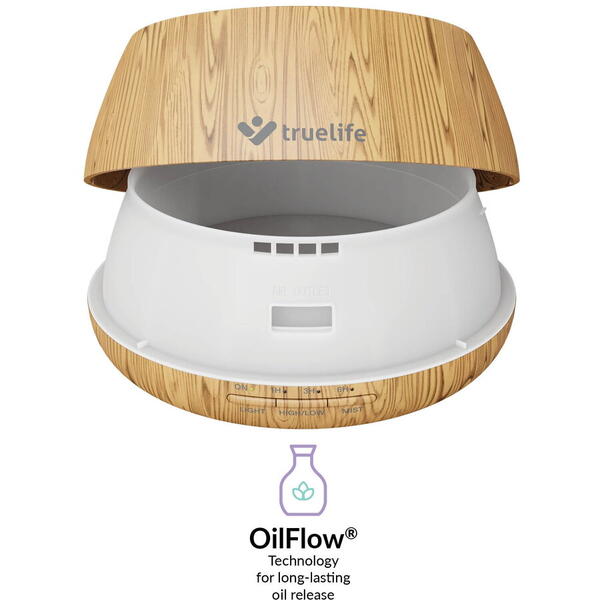 TrueLife TLAIRDD9S Odorizant inteligent cu ultrasunete, 400 ml, 14 lumini de fundal, timp de funcționare 10 ore, Model Lemn