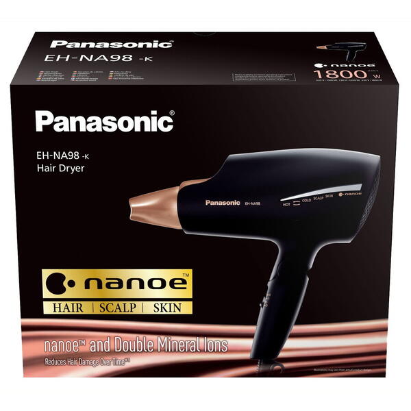 Uscator de par Panasonic EH-NA98-K825, Tehnologie Nanoe, Ionizare, ventilatie In 3 trepte, duza unica de uscare rapida,4 moduri de ingrijire al parului si scalpului, Negru Bronze