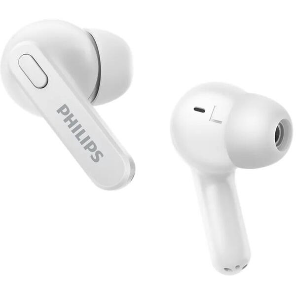 Casti audio true wireless Philips TAT2206WT/00, In-Ear, Bluetooth v5, IPX4, toc de incarcare, incarcare rapida, redare 6 ore