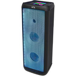Boxa portabila activa Home PAR 221DJ, 120 W, Bluetooth, USB, Aux in, radio FM, 2 x intrare microfon, panou frontal Full LED, functie Karaoke, functie True Wireless Stereo, neagra