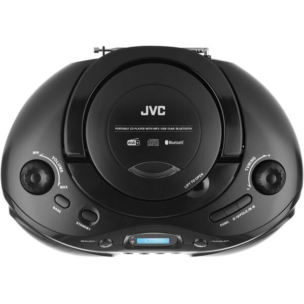 JVC RD-E661B-DAB Radio portabil sau desktop, CD player tuner DAB+/FM, Bluetooth/USB/MP3, AUX IN, iesire pentru casti, telecomanda