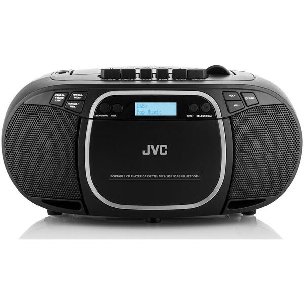Microsistem audio JVC RC-E561B-DAB, Telecomanda, Bluetooth, Tuner FM, DAB, Caseta, CD Player, Negru