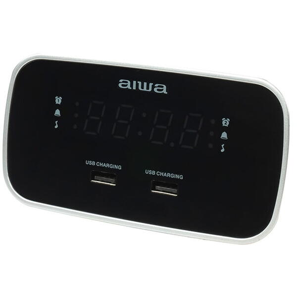 Radio Cu ceas si Alarma Aiwa, CRU-19BK, 2 Porturi USB, Negru/Gri