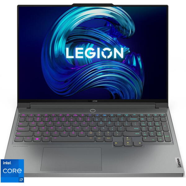 Laptop Lenovo Gaming 16'' Legion 7 16IAX7, WQXGA IPS 165Hz G-Sync, Procesor Intel® Core™ i7-12800HX (25M Cache, up to 4.80 GHz), 16GB DDR5, 1TB SSD, GeForce RTX 3070 Ti 8GB, No OS, Storm Grey
