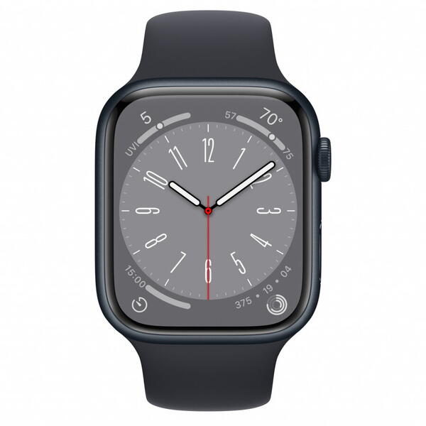 Apple Watch 8, GPS, Carcasa Midnight Aluminium 45mm, Midnight Sport Band