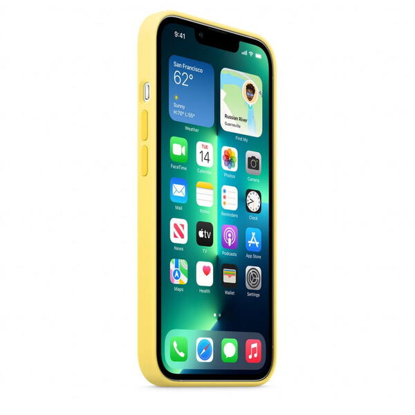 Husa de protectie Apple Silicone Case with MagSafe pentru iPhone 13 Pro, Lemon Zest