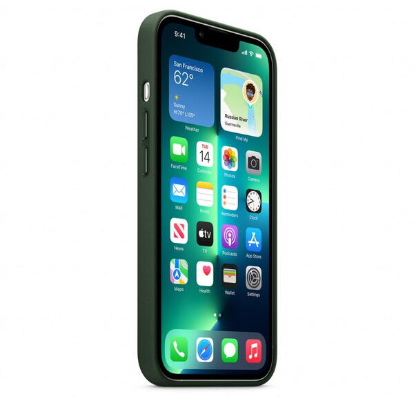 Husa de protectie Apple Leather Case with MagSafe pentru iPhone 13 Pro, Sequoia Green