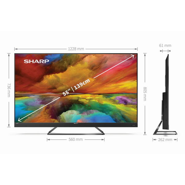Televizor SHARP 55EQ3EA, 139 cm, QLED Smart LED, 4K Ultra HD, Android, Negru