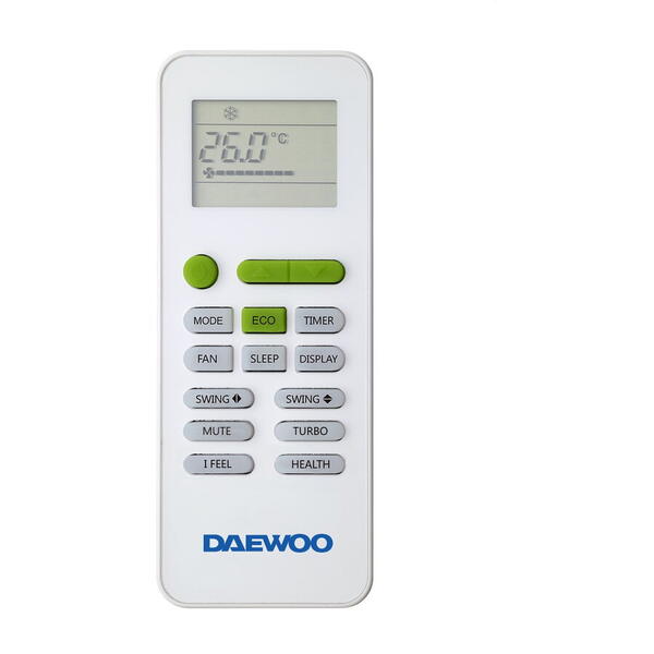 Aparat de aer conditionat Daewoo 9000 BTU WI-FI, A++, kit de instalare inclus (3m), filtre cu ioni de argint, functie iFeel, Eco Mode, DAC-09CHSDW, alb