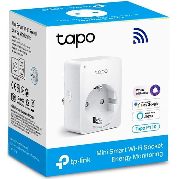 Mini priza Wi-Fi Smart TP-LINK Tapo P110, cu monitorizarea consumului de energie