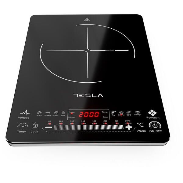 Plita portabila cu inductie Tesla IC400B, 2000 W, 25 x 25 cm, 8 niveluri putere, Negru