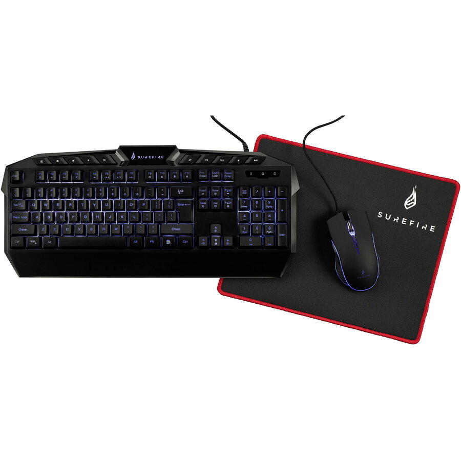 Verbatim Surefire Gaming KingPin USB, set de tastatură și mouse pentru jocuri cu fir, iluminat din spate engleză (Marea Britanie), QWERTY, Windows® negru Periferice