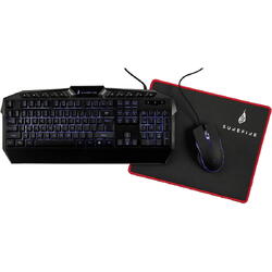 Surefire Gaming KingPin USB, set de tastatură și mouse pentru jocuri cu fir, iluminat din spate engleză (Marea Britanie), QWERTY, Windows® negru