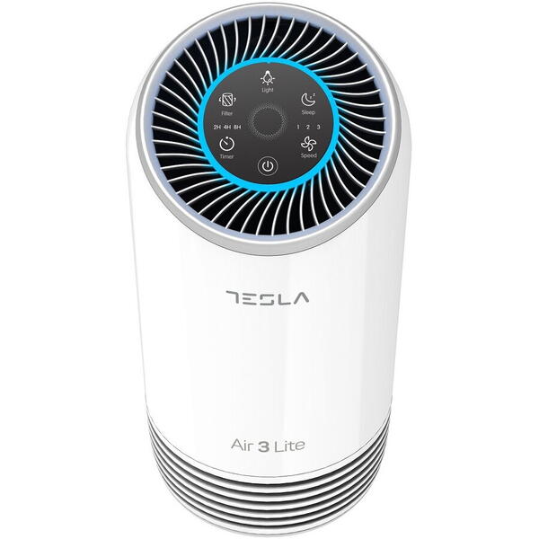 Purificator Tesla Air3 LITE, CADR 110 m3/h, Indicator filtru, Sleep Mode, Timer, Filtru HEPA+Carbon Activ, Alb