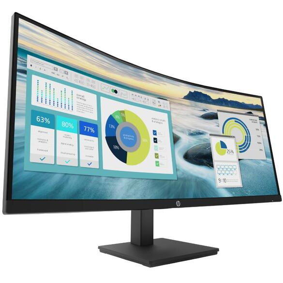 Monitor VA LED HP 34" P34hc G4, WQHD (3440 x 1440), HDMI, DisplayPort, Ecran curbat, Boxe, Negru