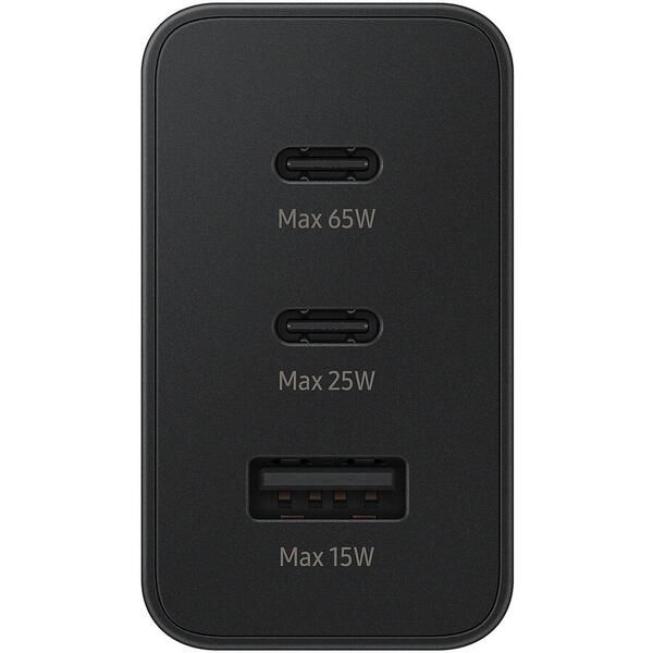 Incarcator retea USB Samsung Trio, Quick Charge, 65W, 1 x USB - 2 x USB Type-C, Negru EP-T6530NBEGEU