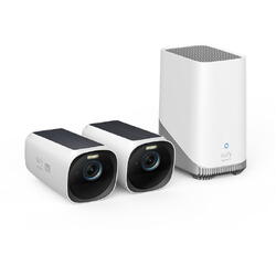 Kit supraveghere video eufyCam 3 S330, 4K Ultra HD, Incarcare solara, BionicMind™, Nightvision, Homebase 3, 2 camere video