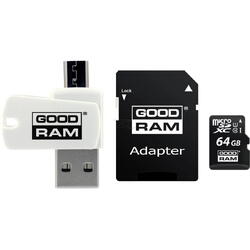 Card Memorie MicroSDXC GoodRam, 64Gb, Clasa 10 / UHS-1 U1, Cu Cititor Card Si Adaptor SD M1A4-0640R12