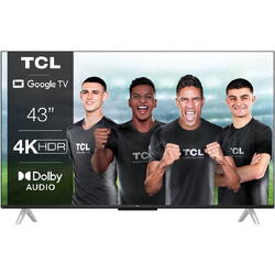 Televizor TCL LED 43P638, 108 cm, Smart Google TV, 4K Ultra HD, Clasa F, Argintiu