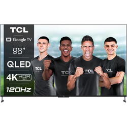 Televizor TCL QLED 98C735, 248 cm, Smart Google TV, 4K Ultra HD, 100hz, Clasa G, Negru