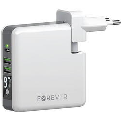 Baterie Externa Powerbank Forever Core Travel, 6700 MA, 1 X USB Tip-C - 2 X USB - Wireless, Afisaj Led, Alb
