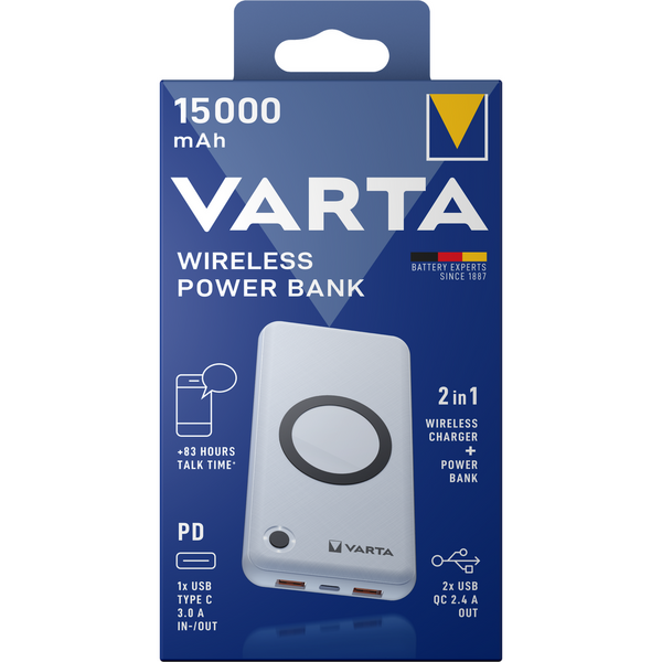 Baterie Externa Powerbank Varta Energy, 15000 MA, Fast Wireless - Power Delivery (PD) - Quick Charge 3.0, Gri
