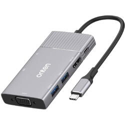 Hub USB Type-C Onten OT-95113, 8 in1, 2 X USB+ SD/TF + HDMI/VGA + 3.5mm, Gri