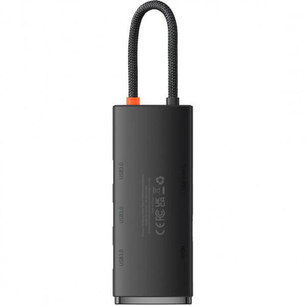 Hub USB Type-C Baseus Lite, USB 3.0 x 3 - USB Type C x 1 - HDMI x 1 (4K/30Hz), Negru WKQX040001