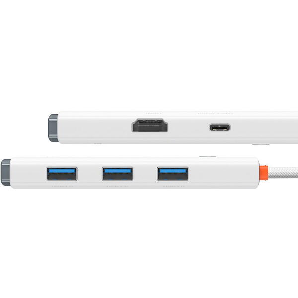 Hub USB Type-C Baseus Lite, USB 3.0 x 3 - USB Type C x 1 - HDMI x 1 (4K/30Hz), Alb WKQX040002