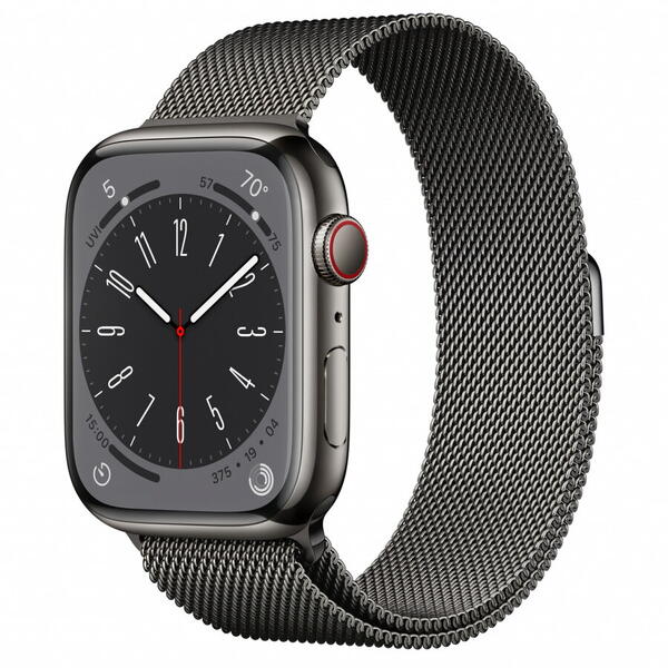Apple Watch 8, GPS, Cellular, Carcasa Graphite Stainless Steel 45mm, Graphite Milanese Loop