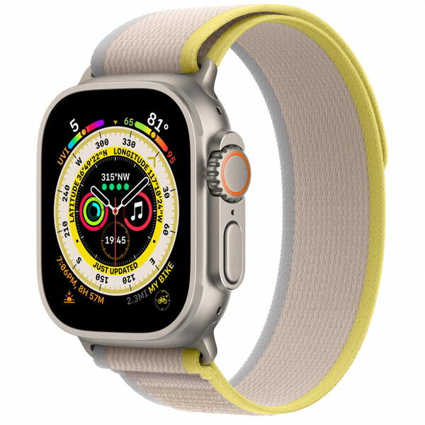 Apple Watch Ultra, GPS, Cellular, Carcasa Titanium 49mm, Yellow/Beige Trail Loop - S/M