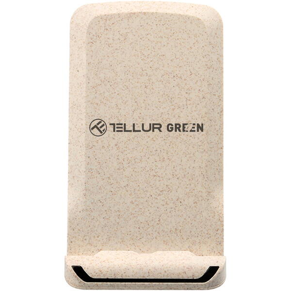 Incarcator wireless Tellur Green, certificat Qi, 15W, Crem
