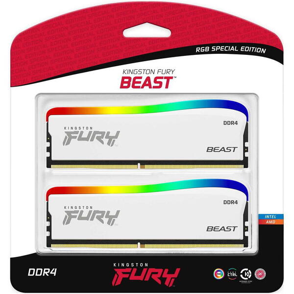 Memorie Kingston FURY Beast RGB Limited Edition, 16GB DDR4, 3600MHz CL17, Dual Channel Kit