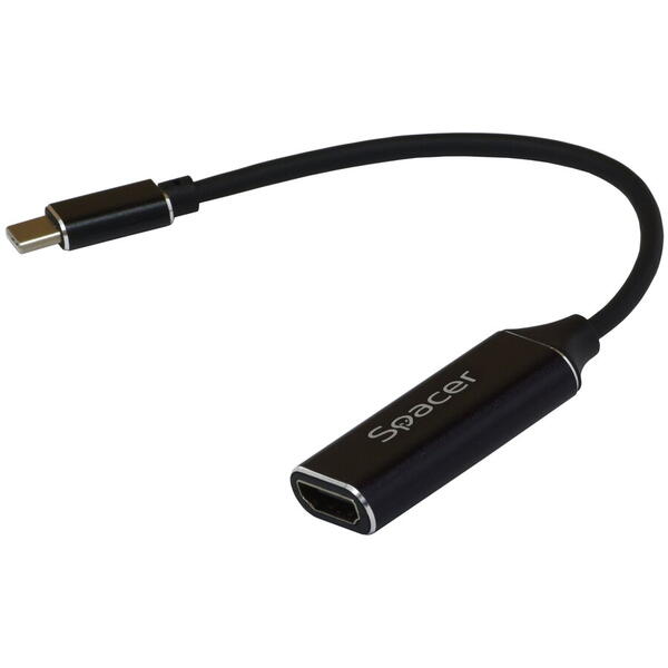 Adaptor Spacer SP-CM-HDMIF-01, USB 3.1 Type-C tata la HDMI mama, 15cm, rezolutie maxima 4K UHD 3840 x 2160 la 30 Hz, Negru