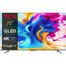 Televizor TCL QLED 75C645, 189 cm, Smart Google TV, 4K Ultra HD, Clasa G, Negru