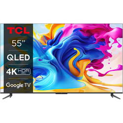 Televizor TCL QLED 55C645, 139 cm, Smart Google TV, 4K Ultra HD, Clasa G, Negru