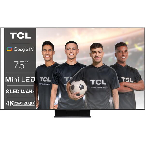 Televizor TCL MiniLed 75C845, 189 cm, Smart Google TV, 4K Ultra HD, 100hz, Clasa F, Negru