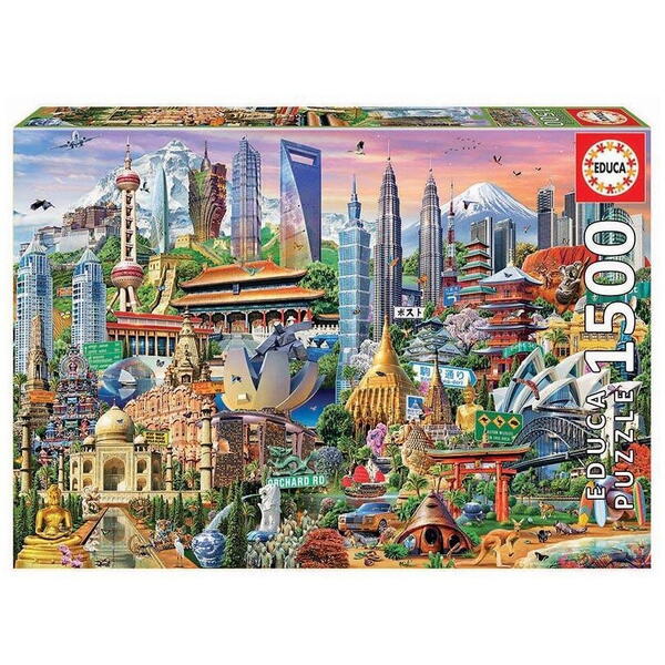 Puzzle Educa - Asia landmarks, 1500 piese