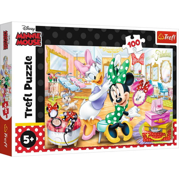 Puzzle Trefl, Disney Minnie Mouse - La salonul de infrumusetare, 100 piese