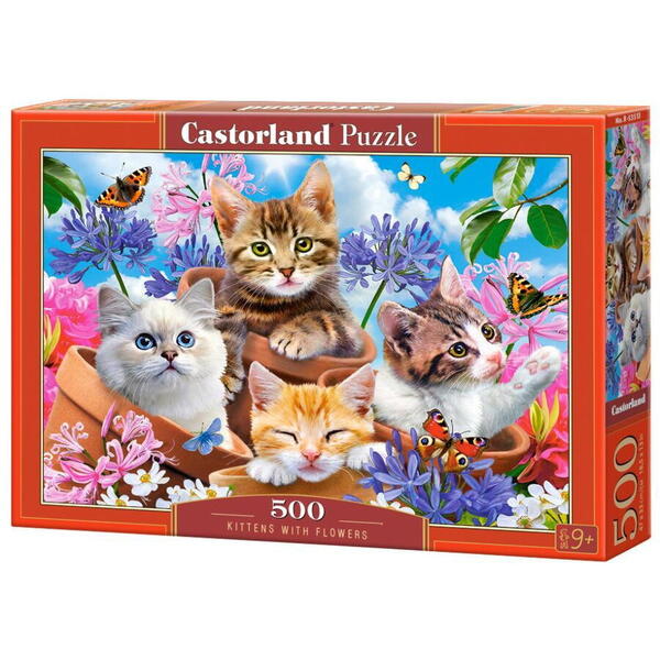 Puzzle Castorland, Kittens with Flowers, 500 piese
