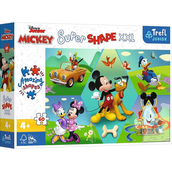 Puzzle Trefl Junior Super Shape XXL, Disney Mickey Mouse, Mickey amuzantul, 60 piese