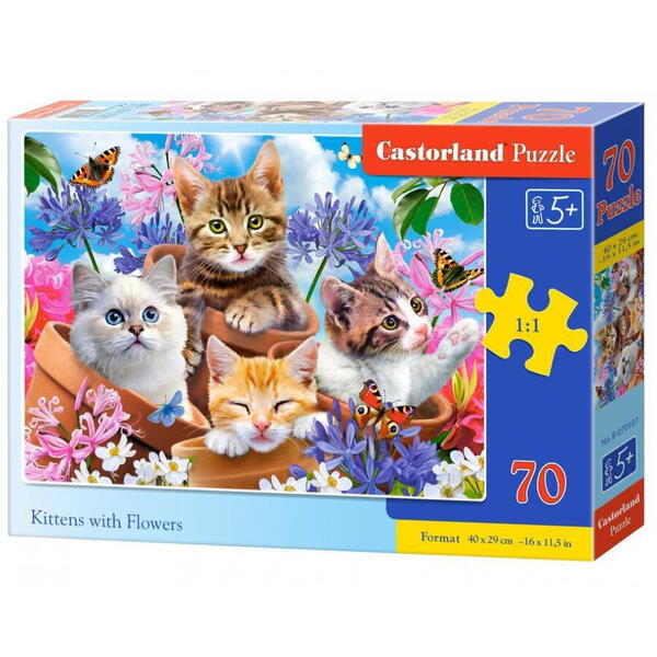 Puzzle 70 piese Kittens with Flowers Castorland