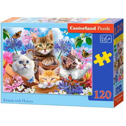 Puzzle 120 piese Kittens with Flowers