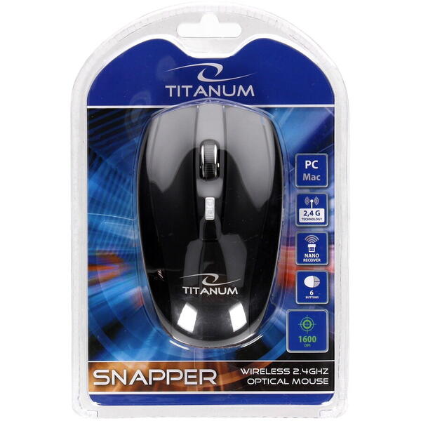 Mouse optic Wireless ESPERANZA Titanium Snapper TM105K,USB, 1000/1600 dpi, Negru