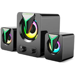 Boxe stereo 2.1, 10W, conectare jack 3.5mm, alimentare USB, Esperanza Rainbow Soprano 95857, iluminare RGB, Negre